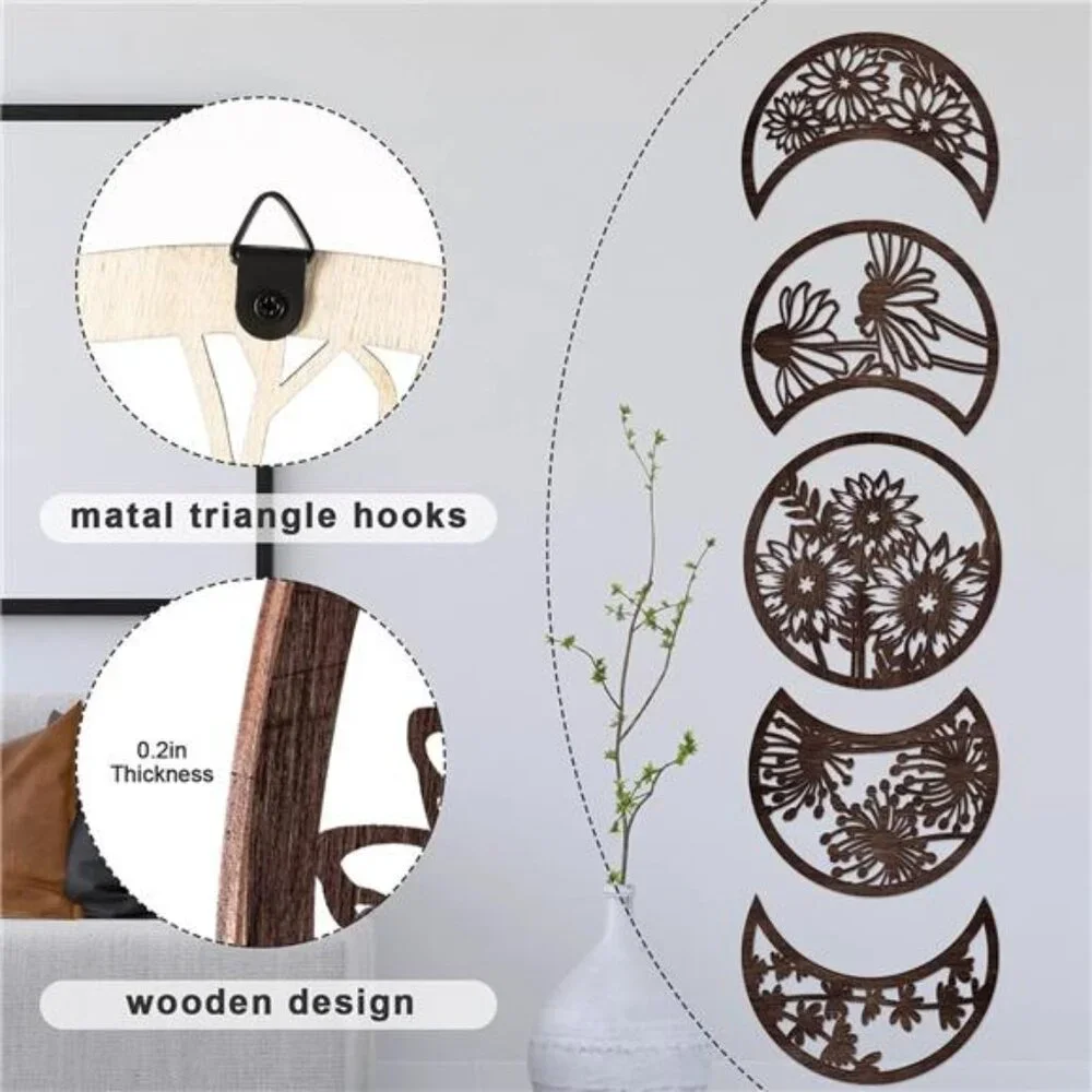 5 Pcs Moon Phase Wall Hanging Decor Art Above Bed 10.6
